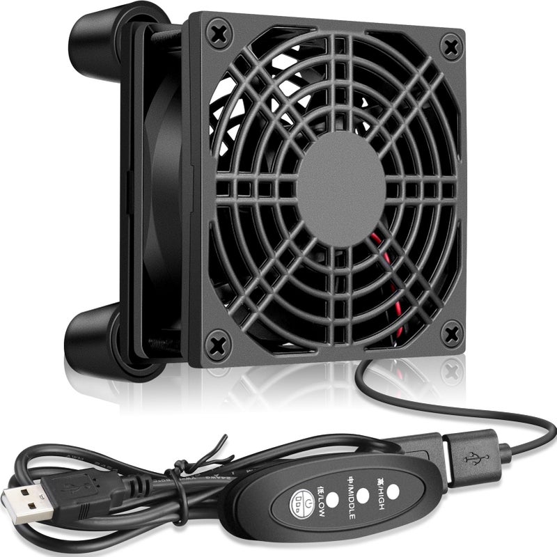 GDSTIME Small 80mm Router Fan Cooler with L/M/H 3 Speed Controller, DC 5V USB Powered Case Cooling Fans for Xbox Modem Routers Mini PC DVR TV Box - Image 1